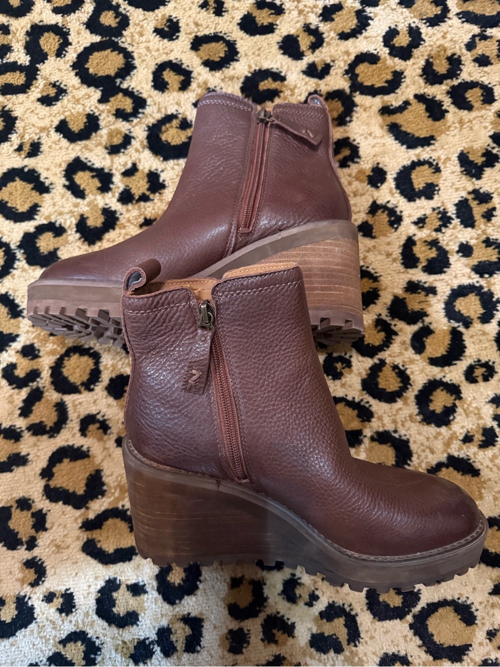 Zodiac Brown Leather Wedge, Side-Zip, Ankle Boots - Picture 11 of 14